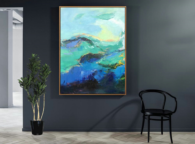 Abstract Painting Extra Large Canvas Art,Vertical Palette Knife Contemporary Art,Large Colorful Wall Art,Blue,Green,Black.etc